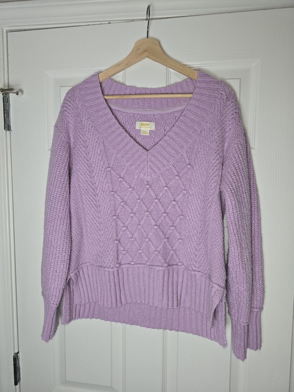 Maeve Lavender V-Neck Cable Knit Sweater Size Small